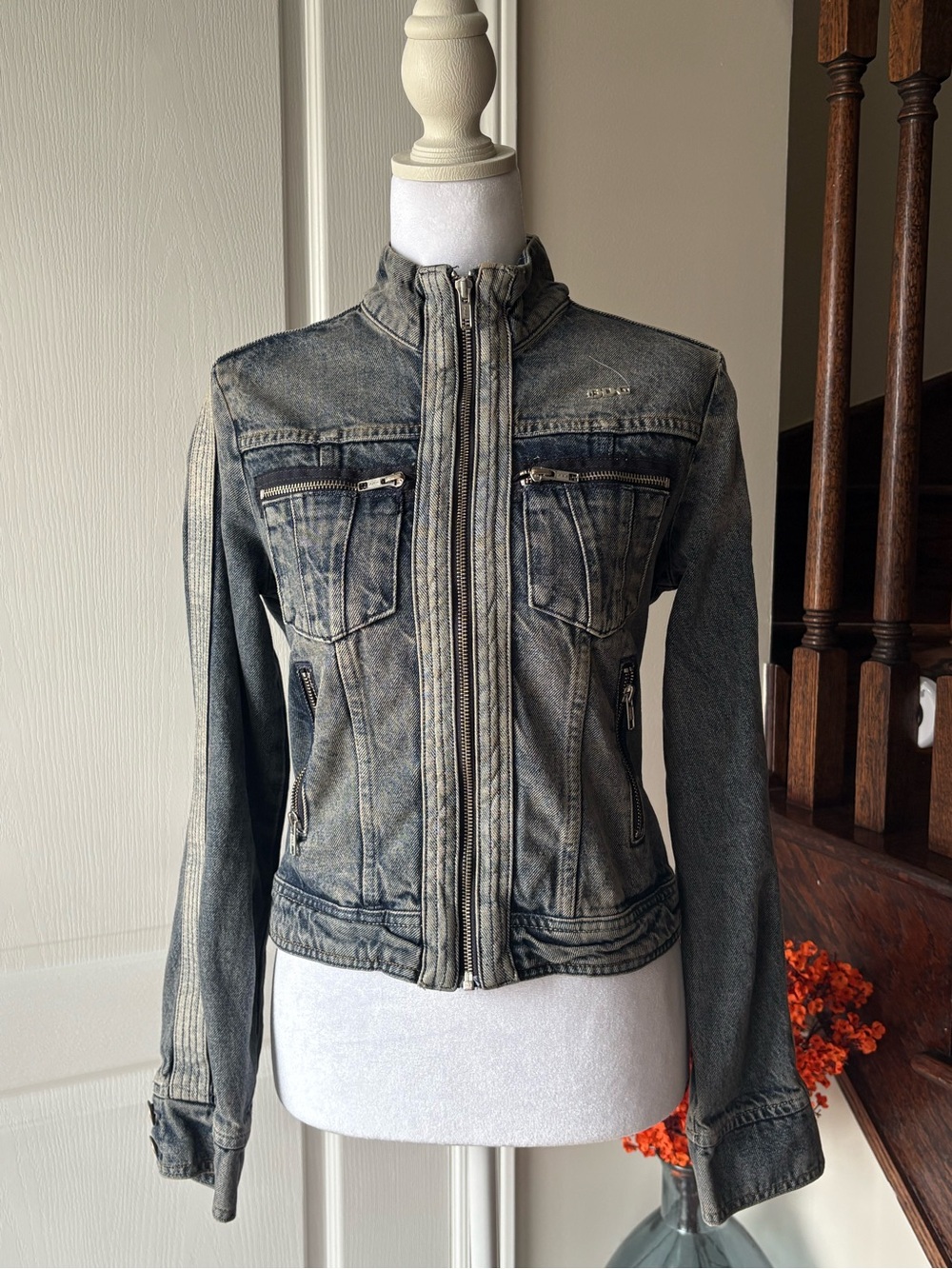 Urban Outfitters Women’s Washed Denim Zip Moto Jacket